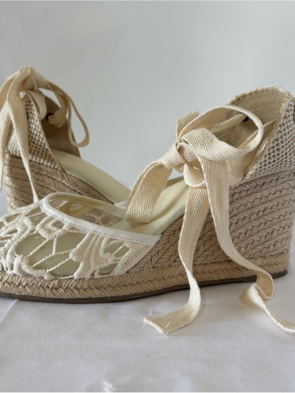 Romantic Lacy Beachy Coastal Boho Espadrille’s Sweet Ankle Tie up